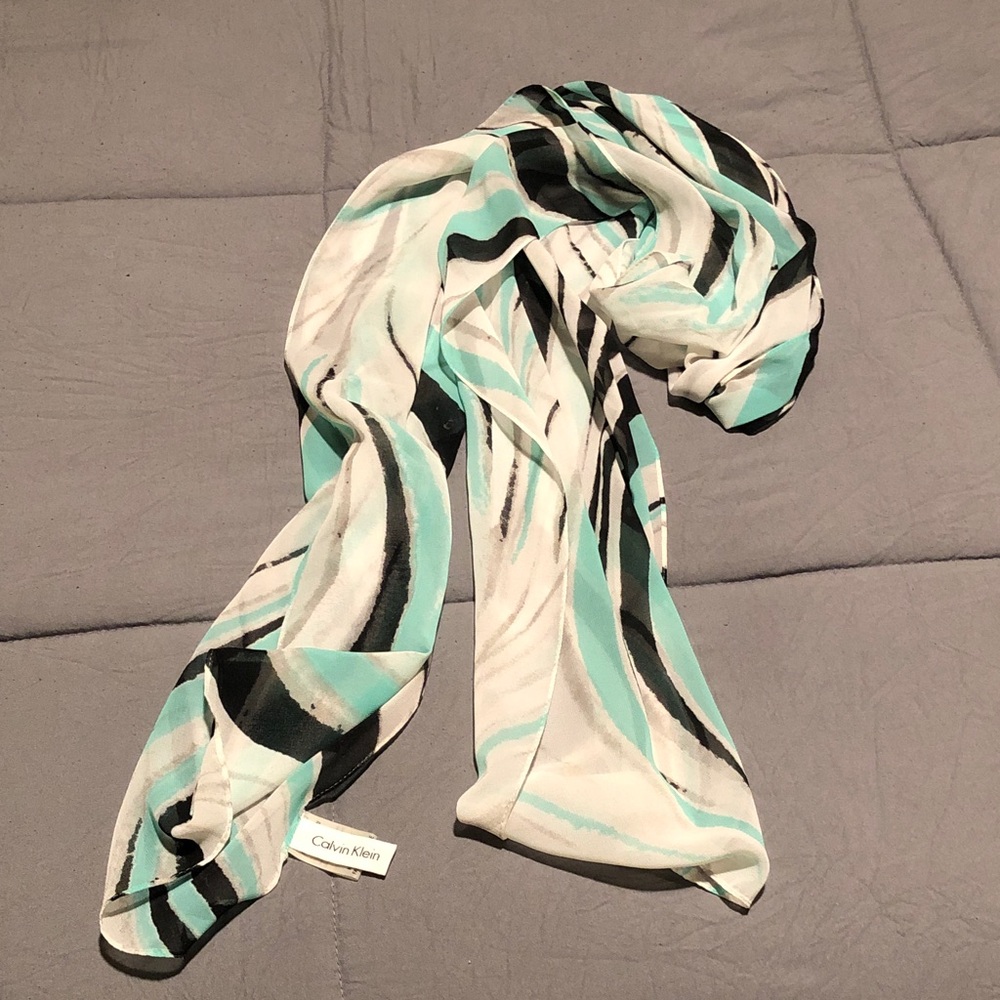 Calvin Klein Abstract Pattern Scarf - Black, White, and Mint